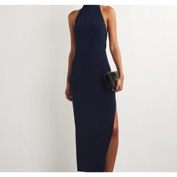 Norma Kamali Dresses & Skirts - Norma Kamali Women’s Halterneck Maxi Dress Size L (40) Super Soft Deep Blue